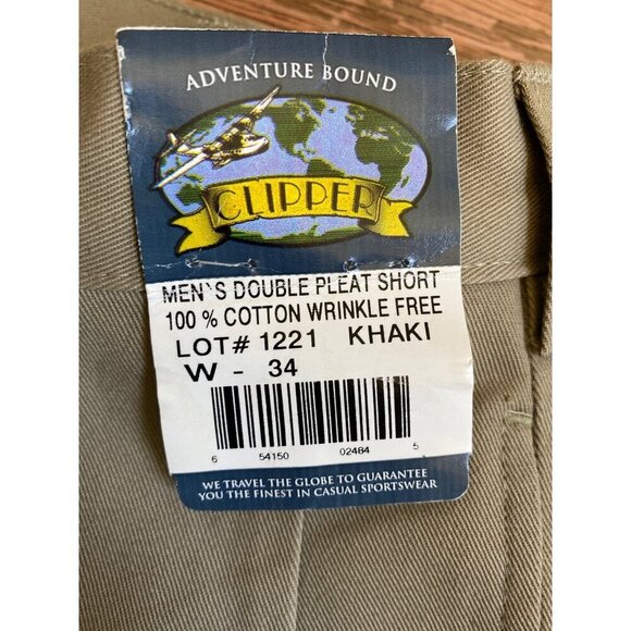 Clipper Adventure Bound Mens Double Pleat Shorts 100% Cotton Wrinkle Free Khaki - Picture 4 of 4